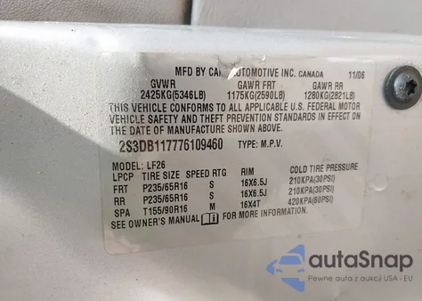 2007 Suzuki Xl7 из США, поврежденный, VIN 2S3DB117776109460